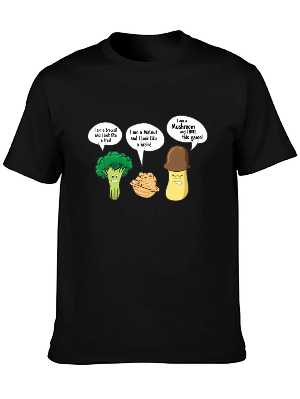 Funny Cartoon Vegetables Black T-Shirt product image 3