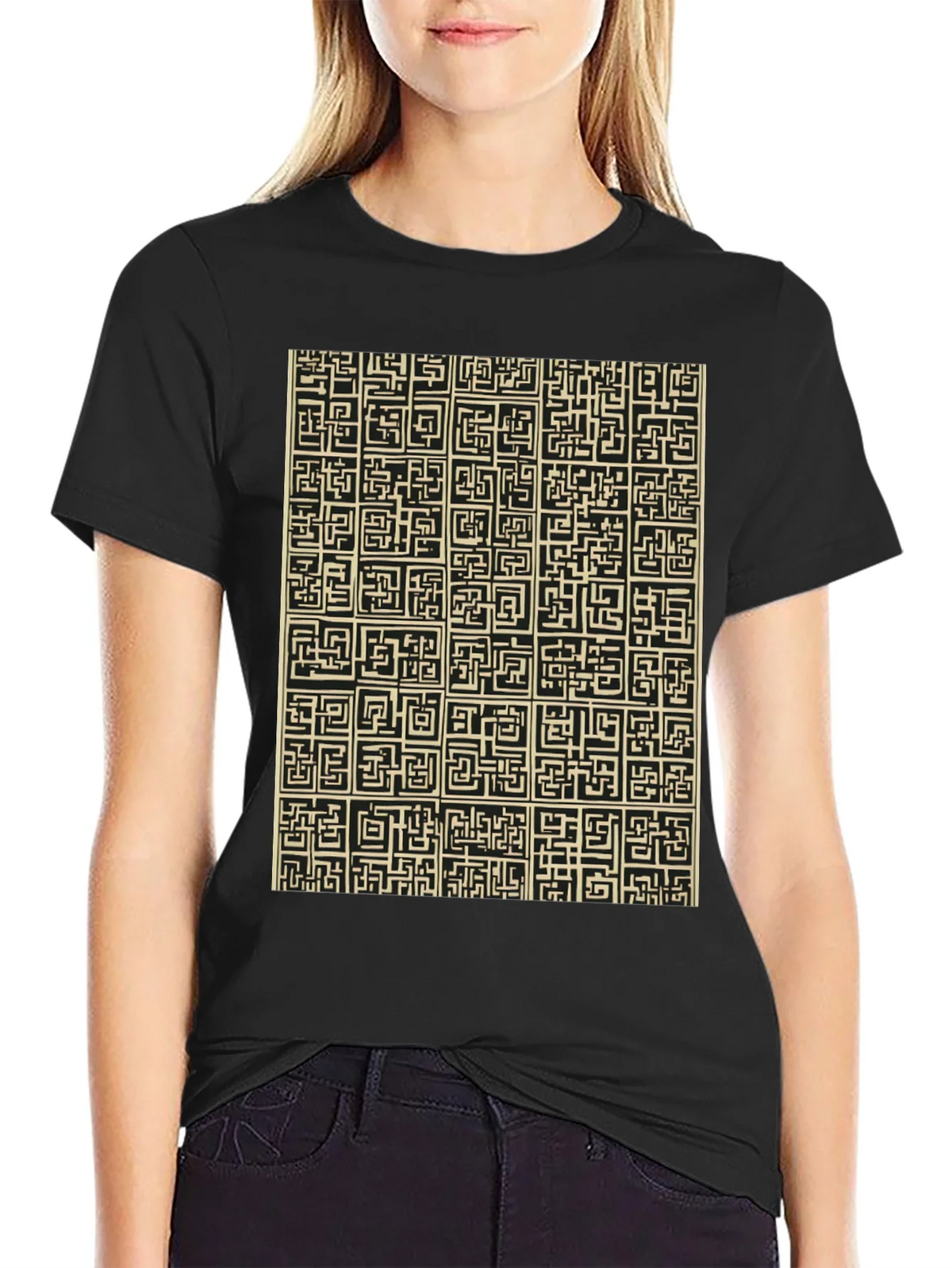 Abstract Maze Pattern Black T-Shirt product image 2