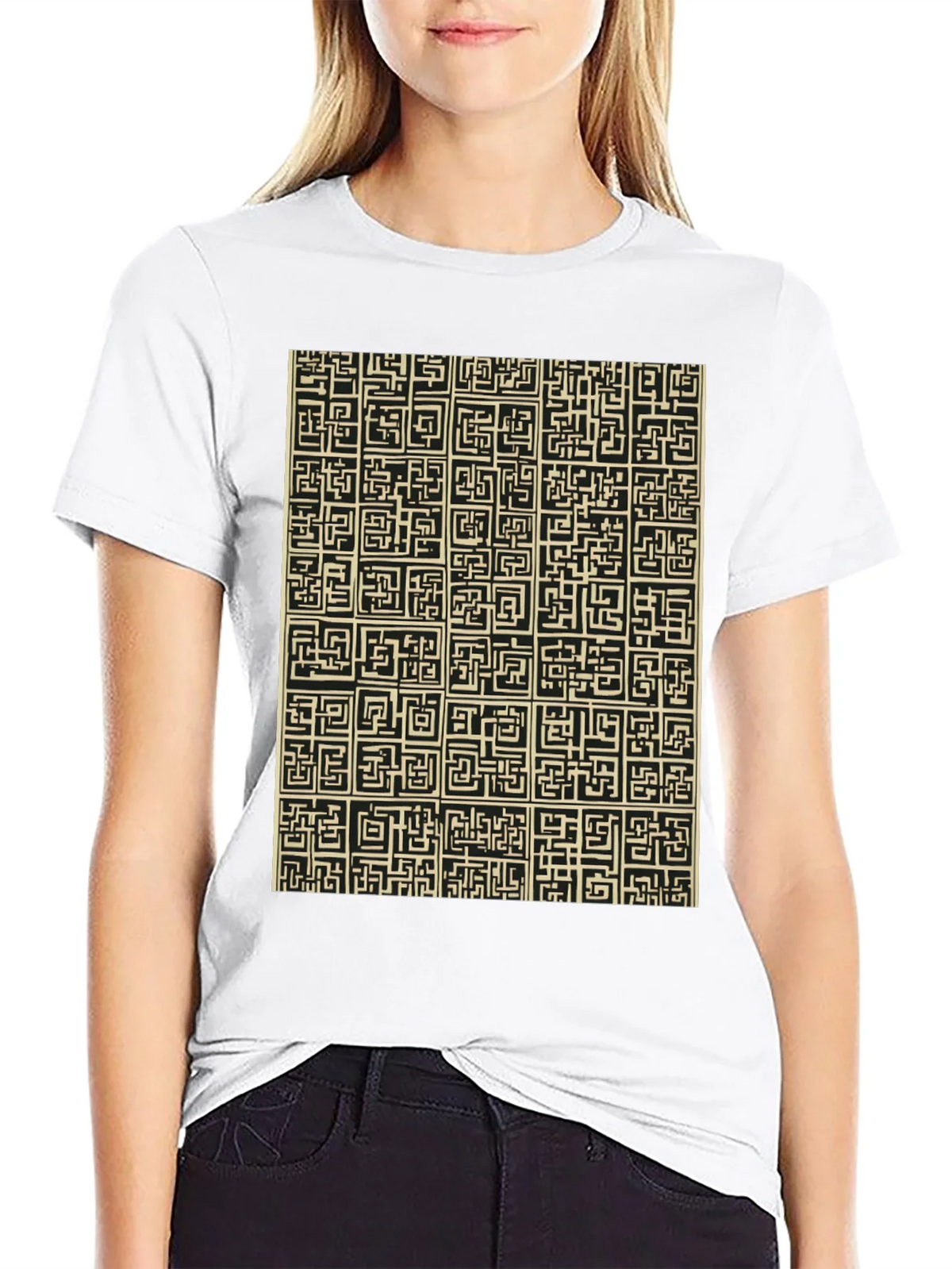 Abstract Maze Pattern Black T-Shirt product image 8