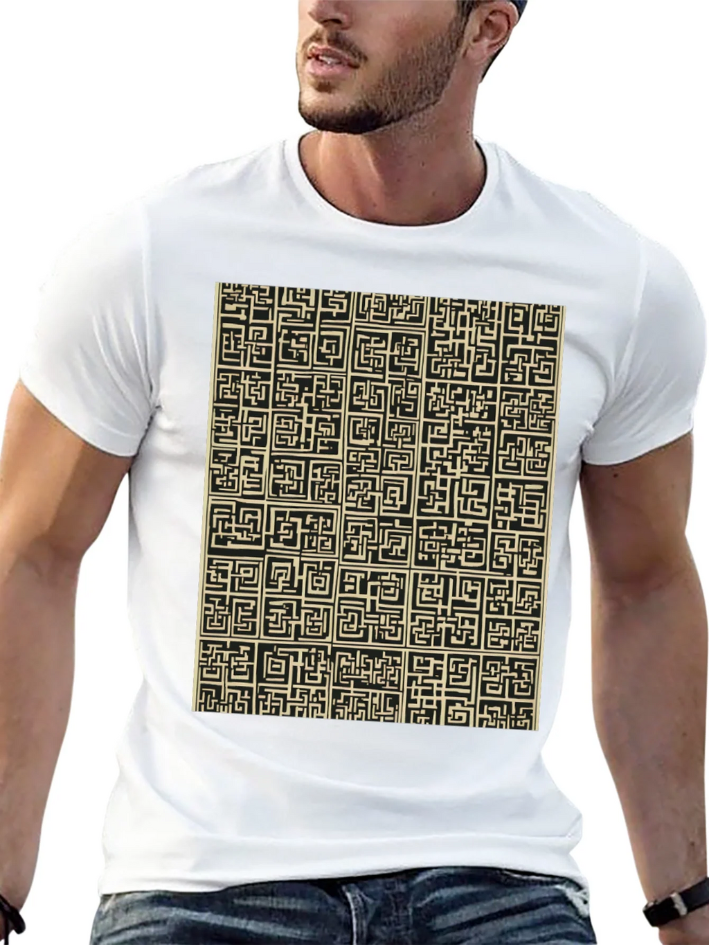 Abstract Maze Pattern Black T-Shirt product image 12