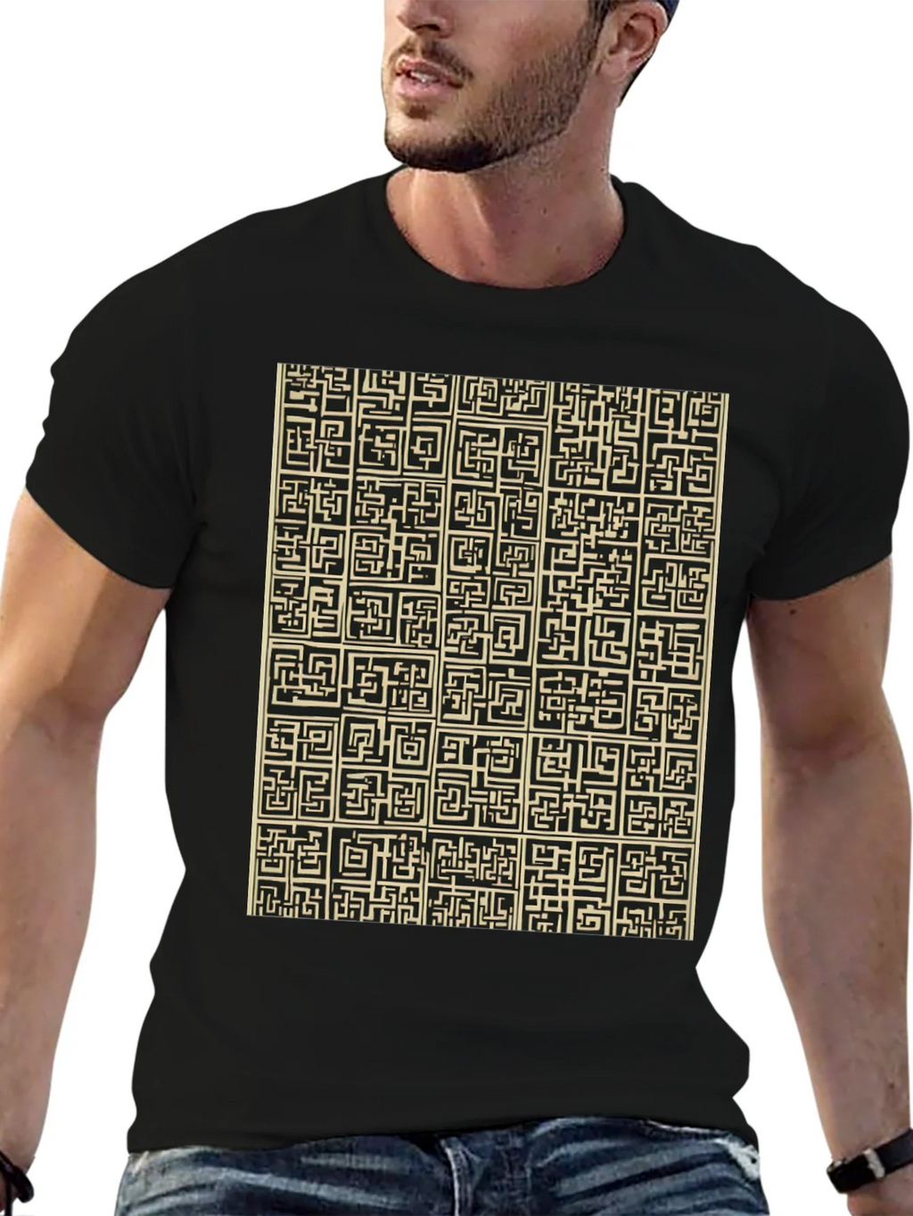 Abstract Maze Pattern Black T-Shirt product image 6