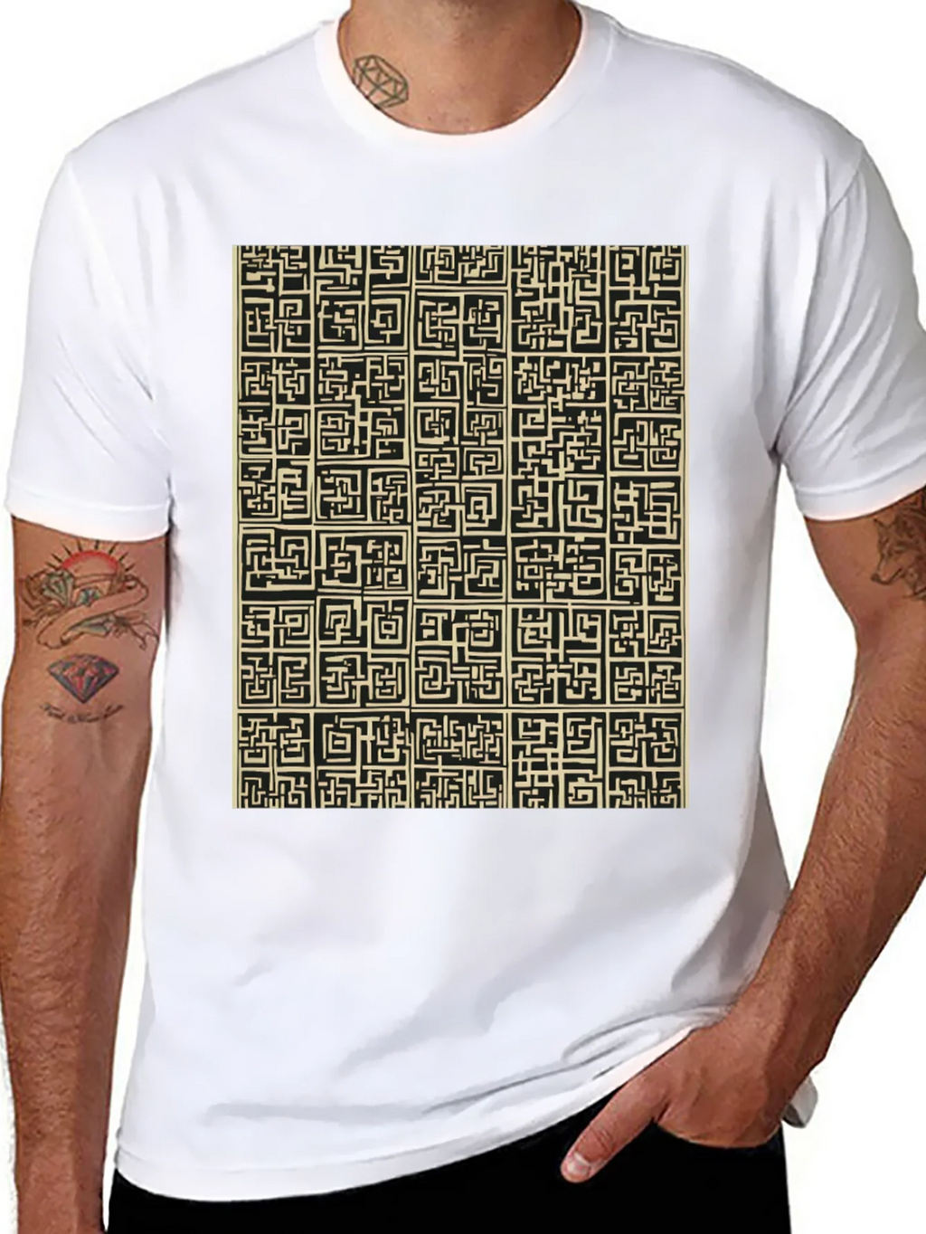 Abstract Maze Pattern Black T-Shirt product image 7