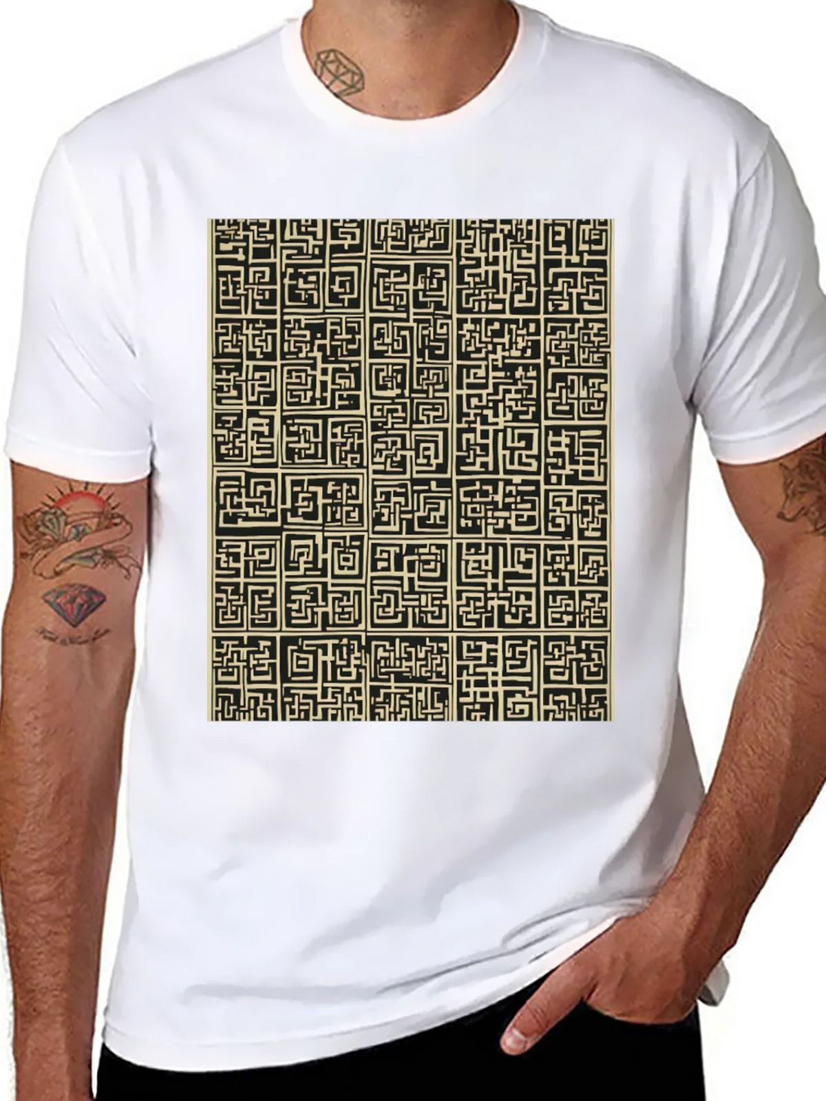 Abstract Maze Pattern Black T-Shirt product image 7