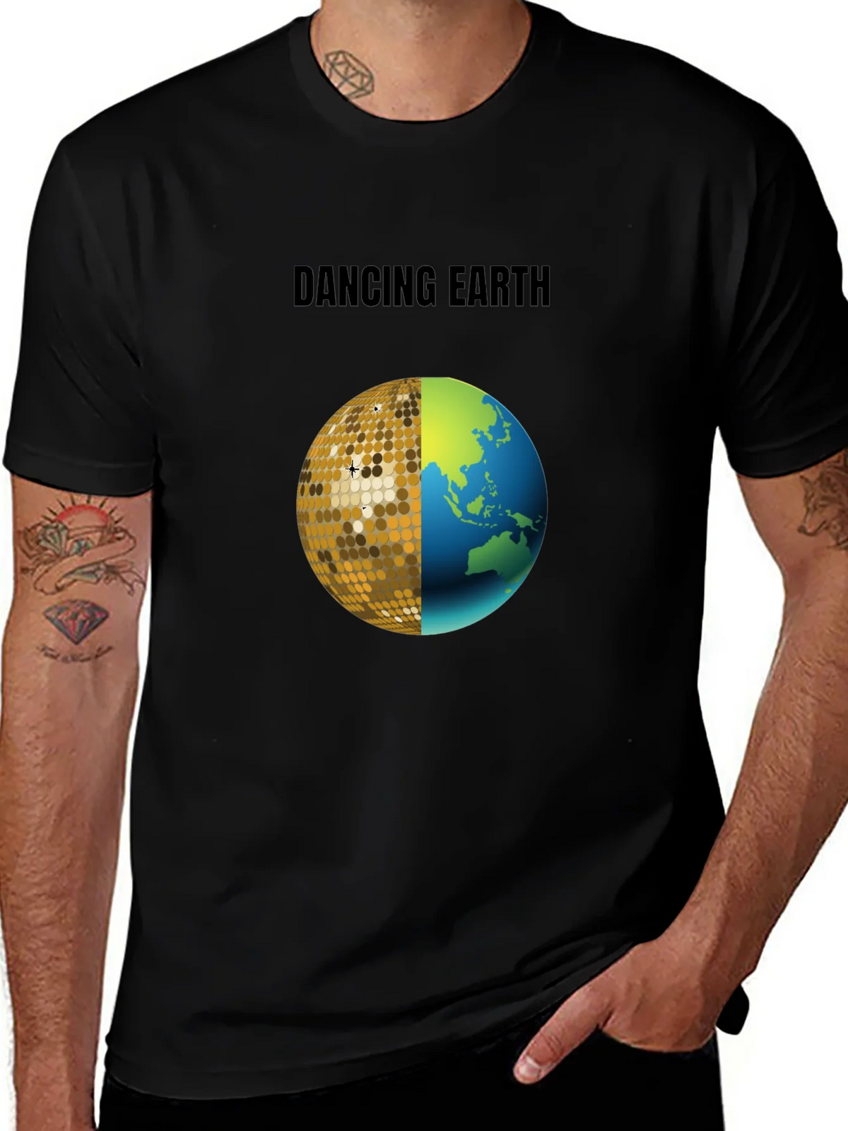 Dancing Earth Graphic Tee - Black Cotton T-Shirt product image 1