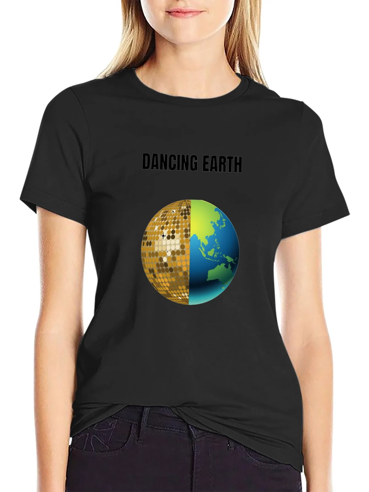 Dancing Earth Graphic Tee - Black Cotton T-Shirt product image 2