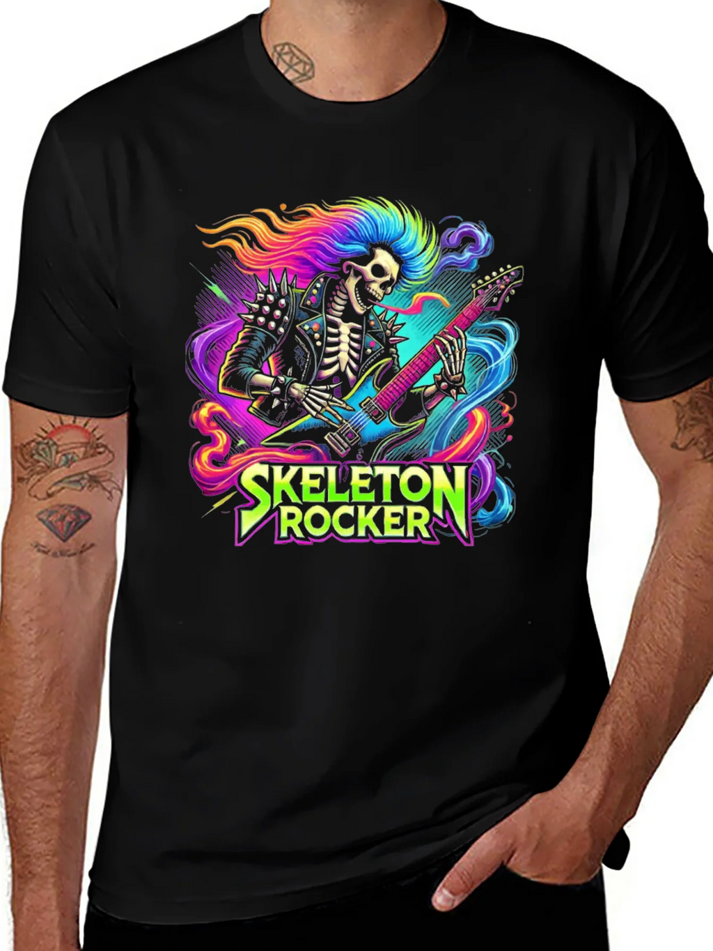 Skeleton Rocker T-Shirt - Neon Punk Design product image 1