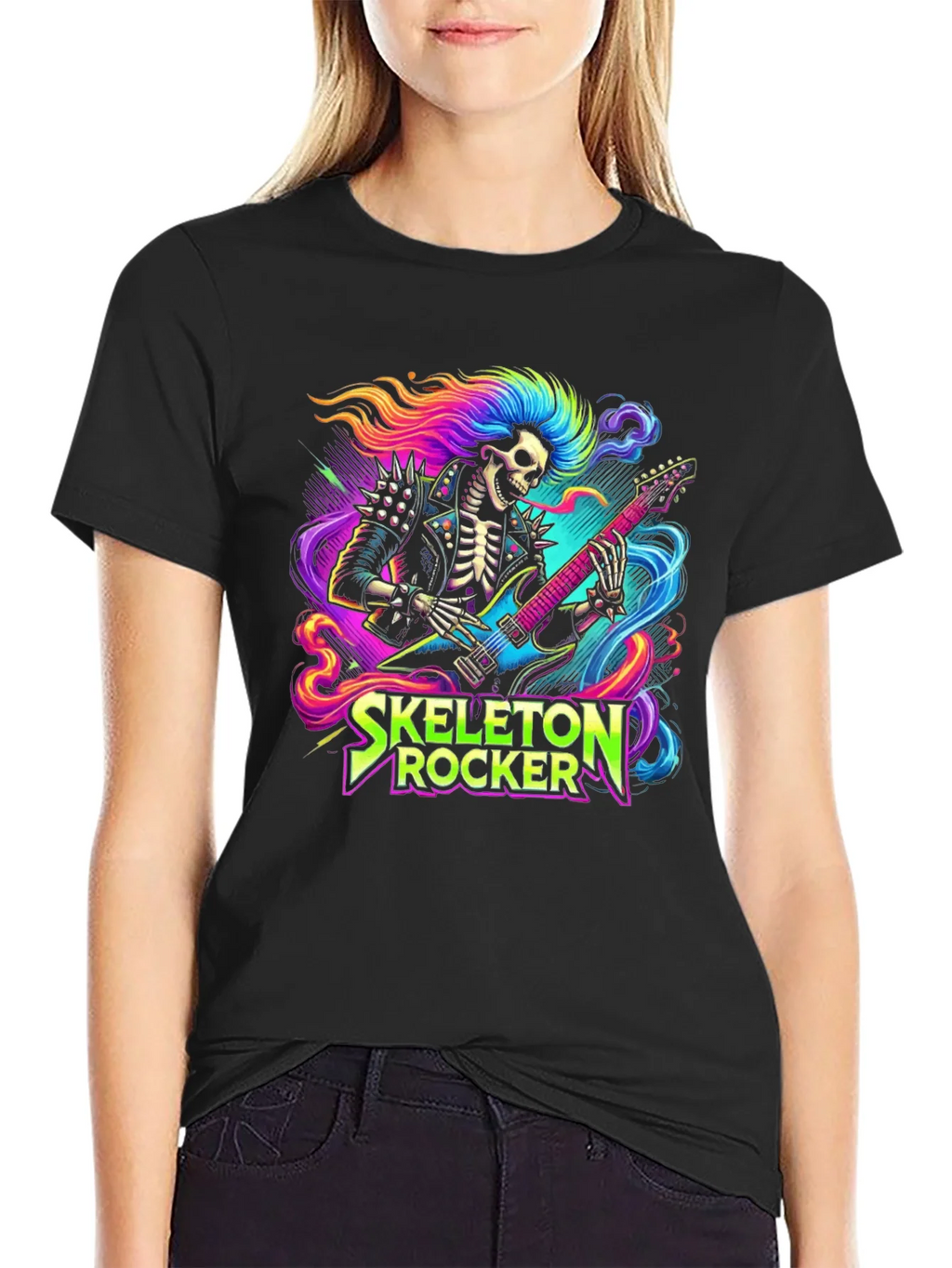 Skeleton Rocker T-Shirt - Neon Punk Design product image 2