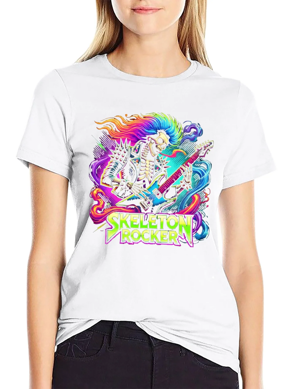 Skeleton Rocker T-Shirt - Neon Punk Design product image 5