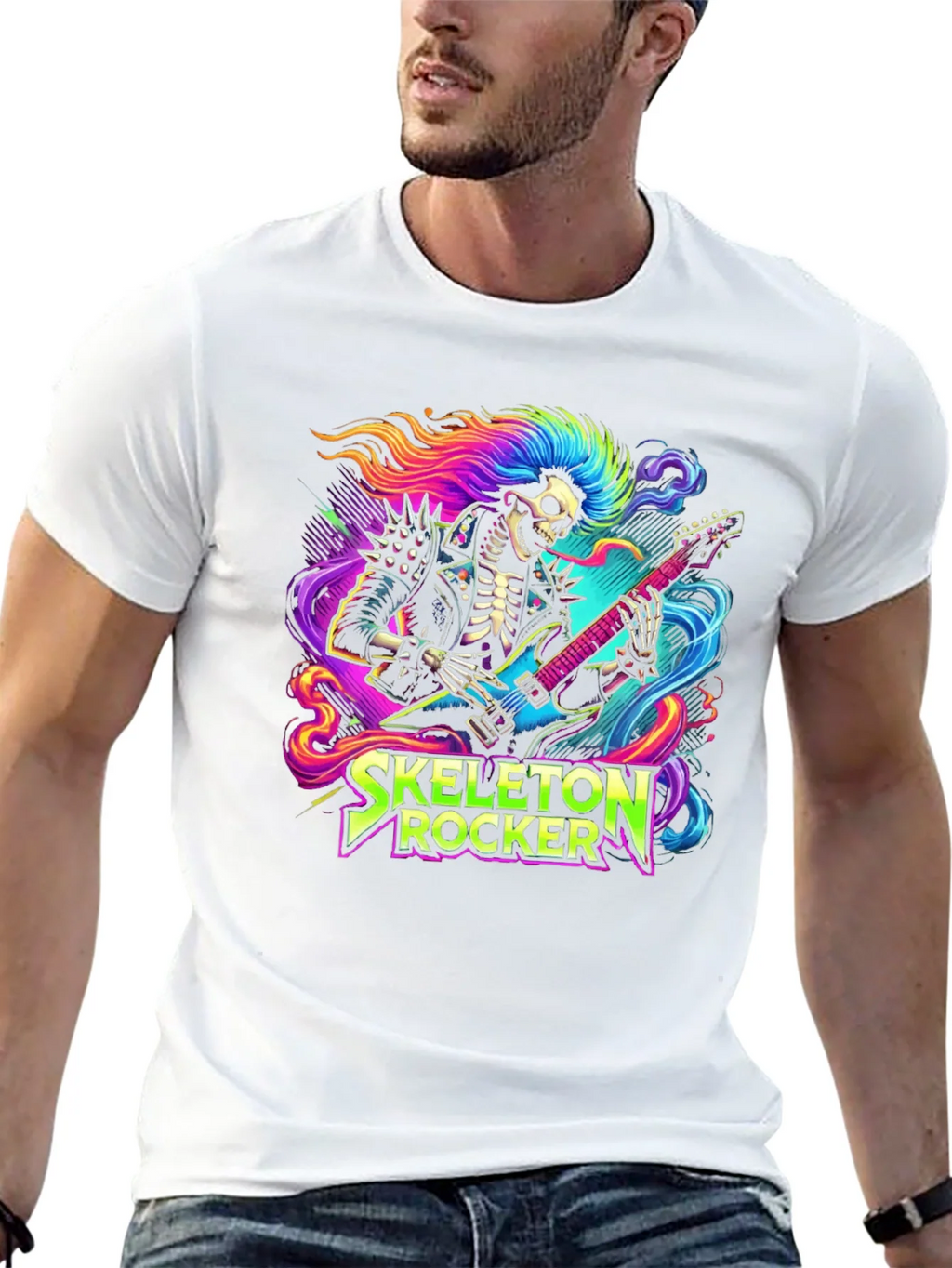 Skeleton Rocker T-Shirt - Neon Punk Design product image 8