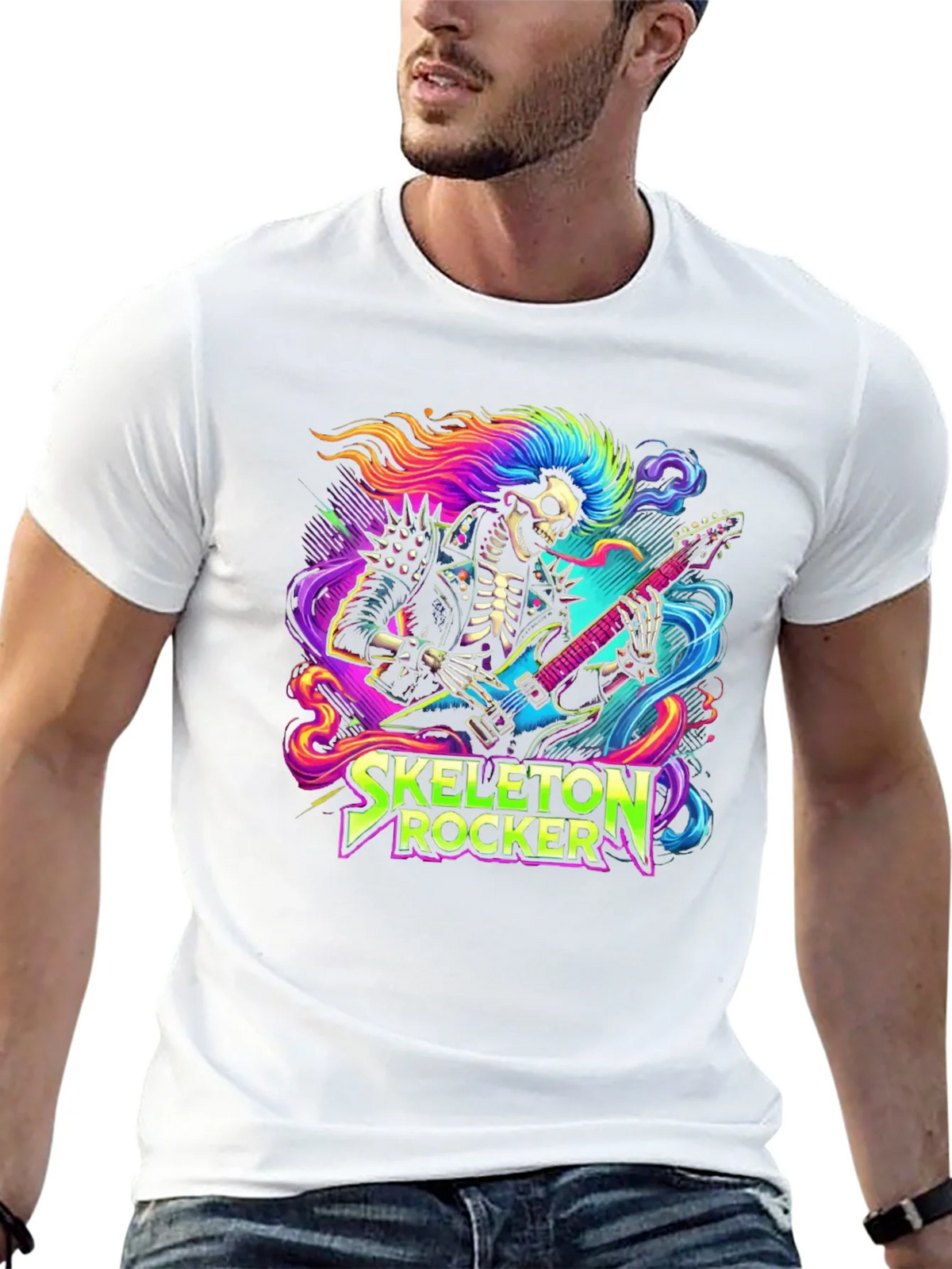 Skeleton Rocker T-Shirt - Neon Punk Design product image 8