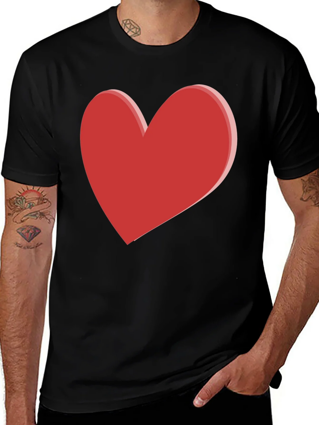 Bold Red Heart Graphic Black T-Shirt product image 1