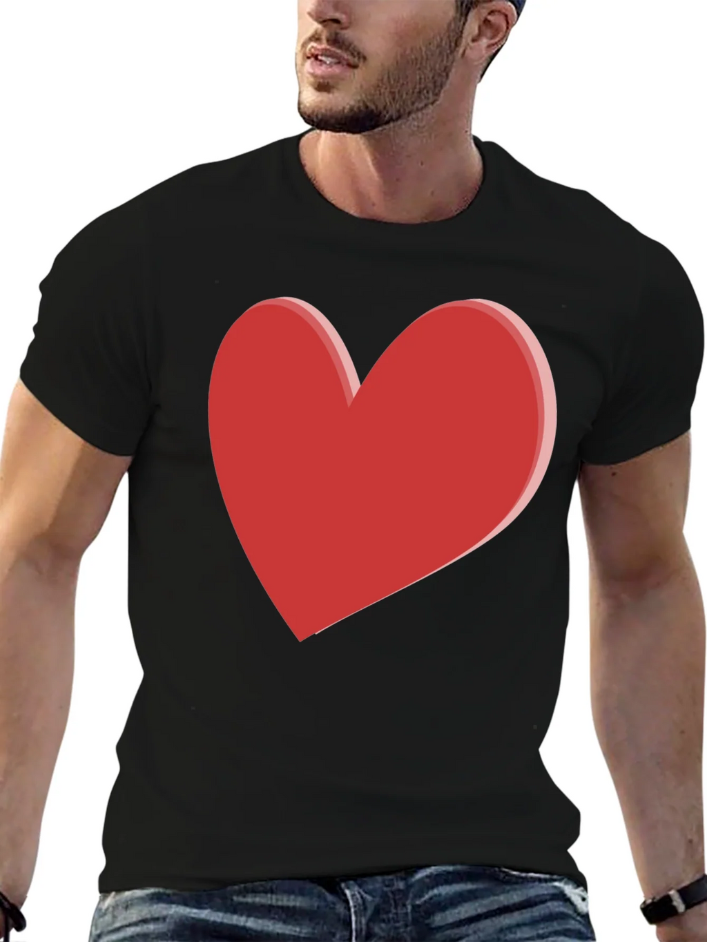 Bold Red Heart Graphic Black T-Shirt product image 6
