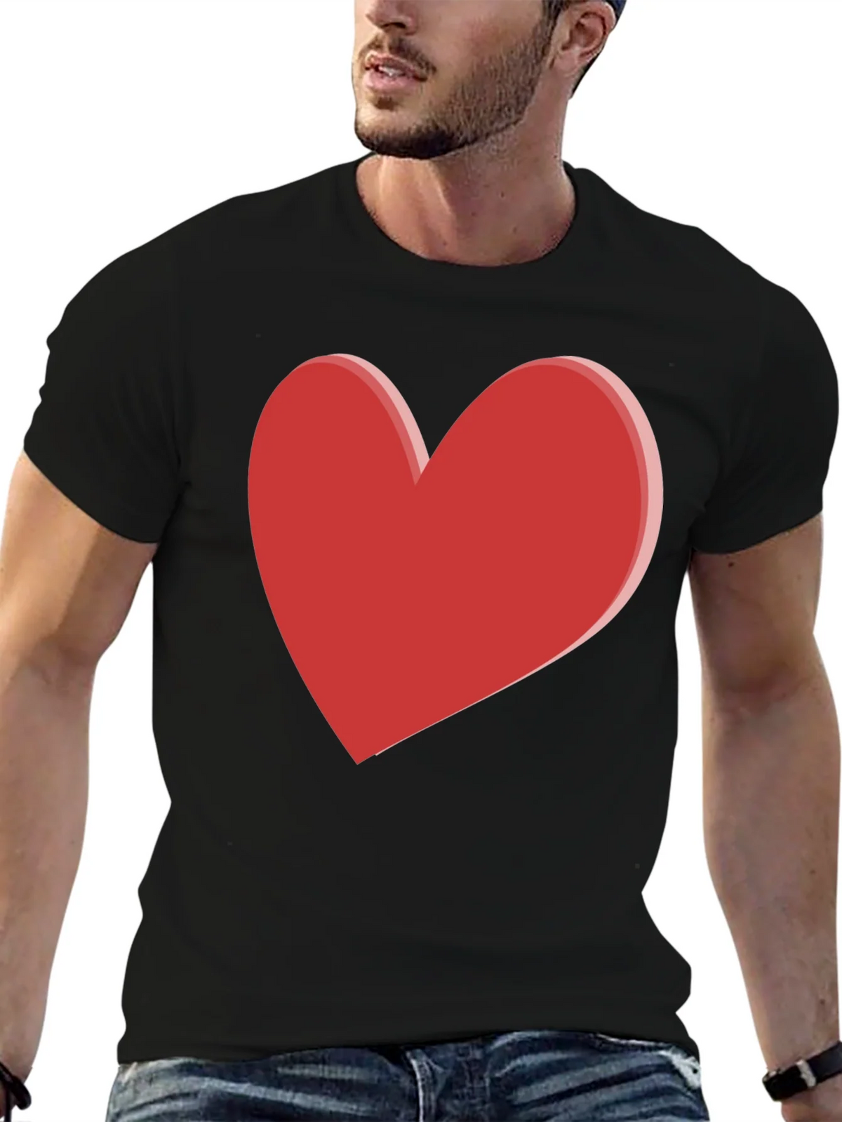 Bold Red Heart Graphic Black T-Shirt product image 6