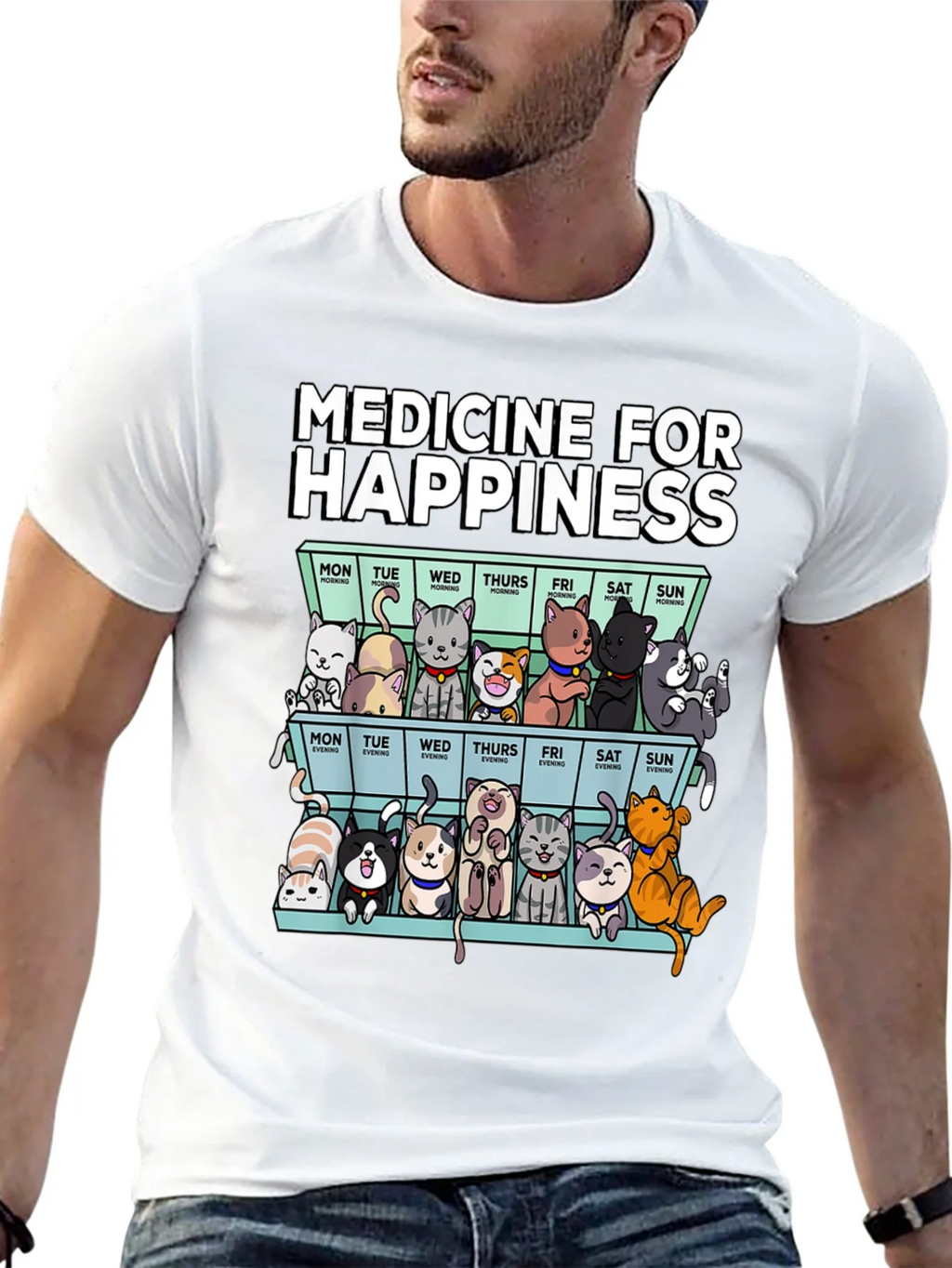 Medicine for Happiness Cat Pill Box Black T-Shirt product image 5