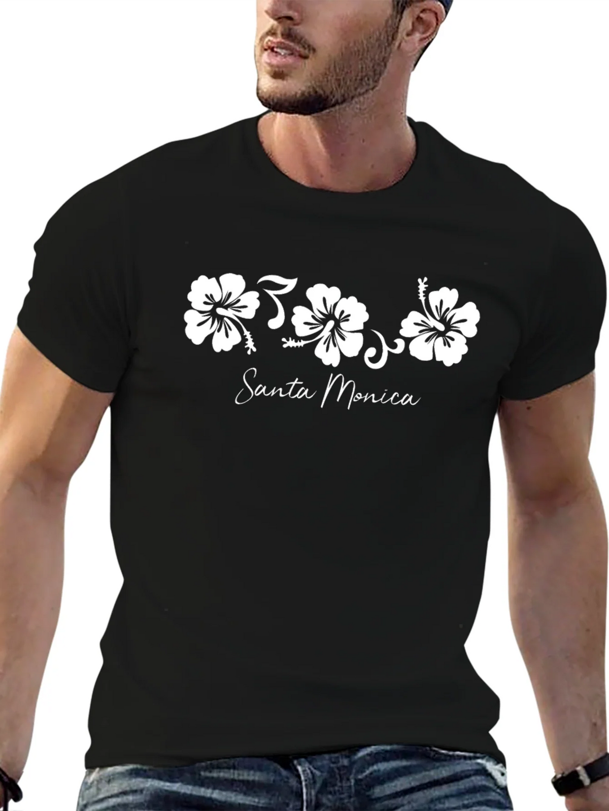 Santa Monica Hibiscus Flower Graphic Tee - Black product image 4