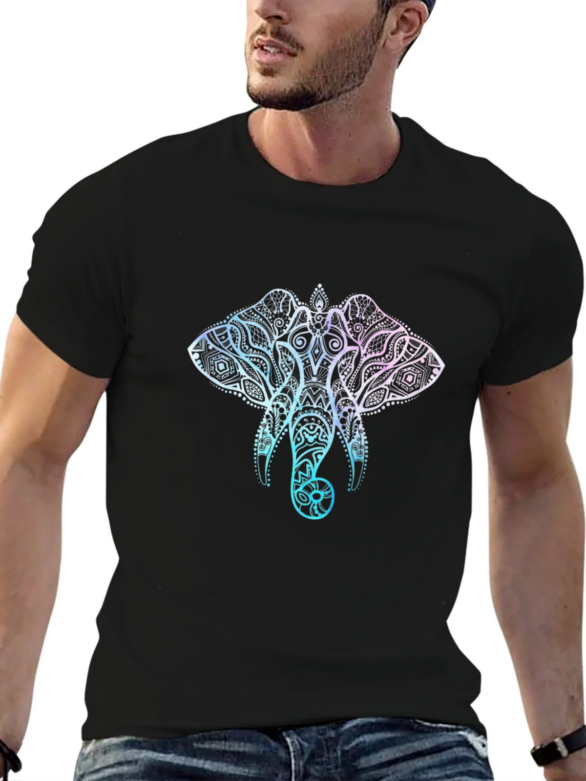 Elephant Mandala Graphic T-Shirt - Stylish Mens Black Tee product image 6