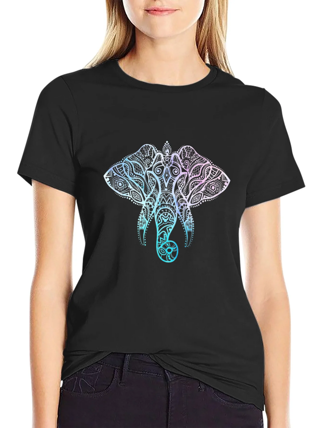 Elephant Mandala Graphic T-Shirt - Stylish Mens Black Tee product image 2
