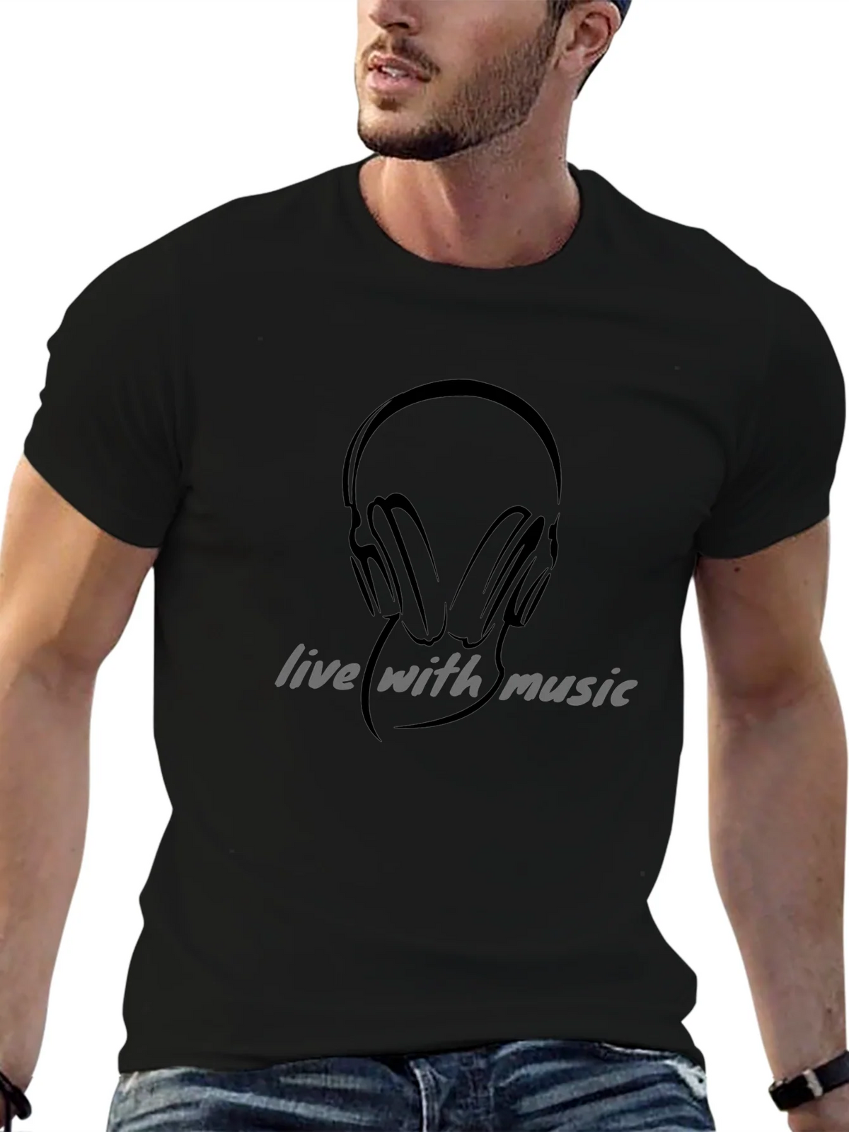 Live with Music Graphic Black T-Shirt product image 6