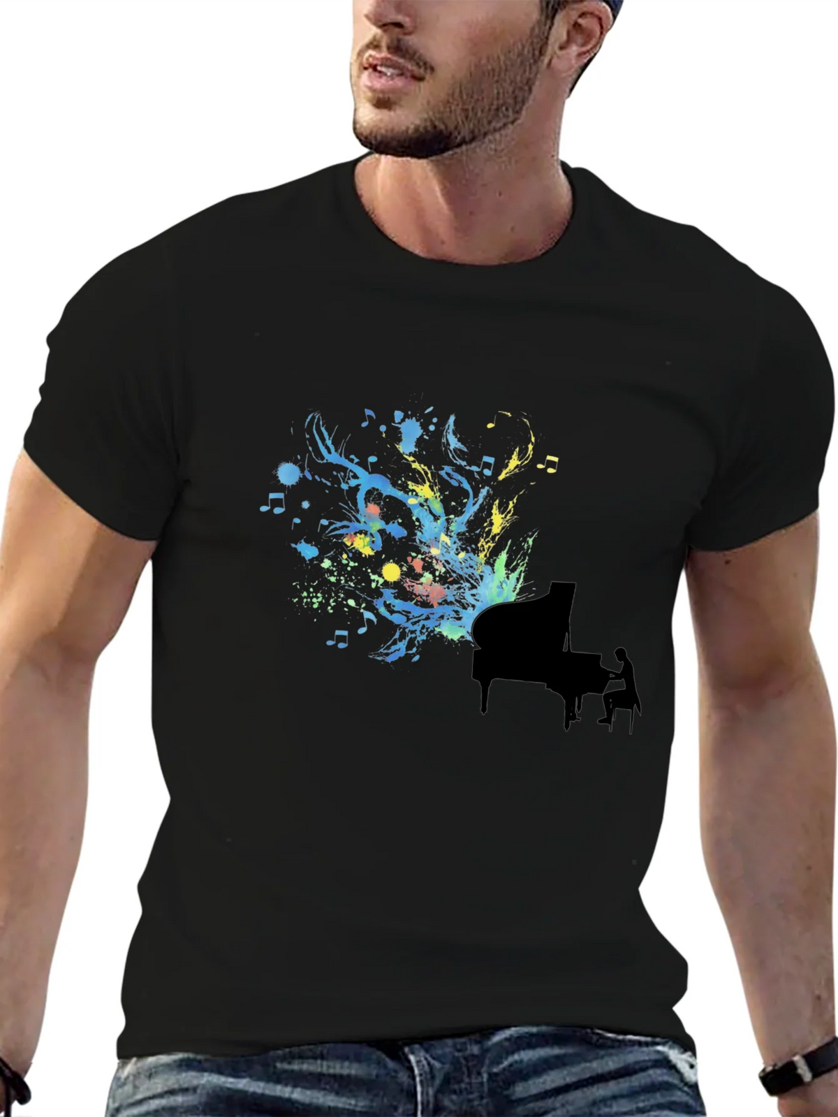 Abstract Piano Art Black T-Shirt product image 5