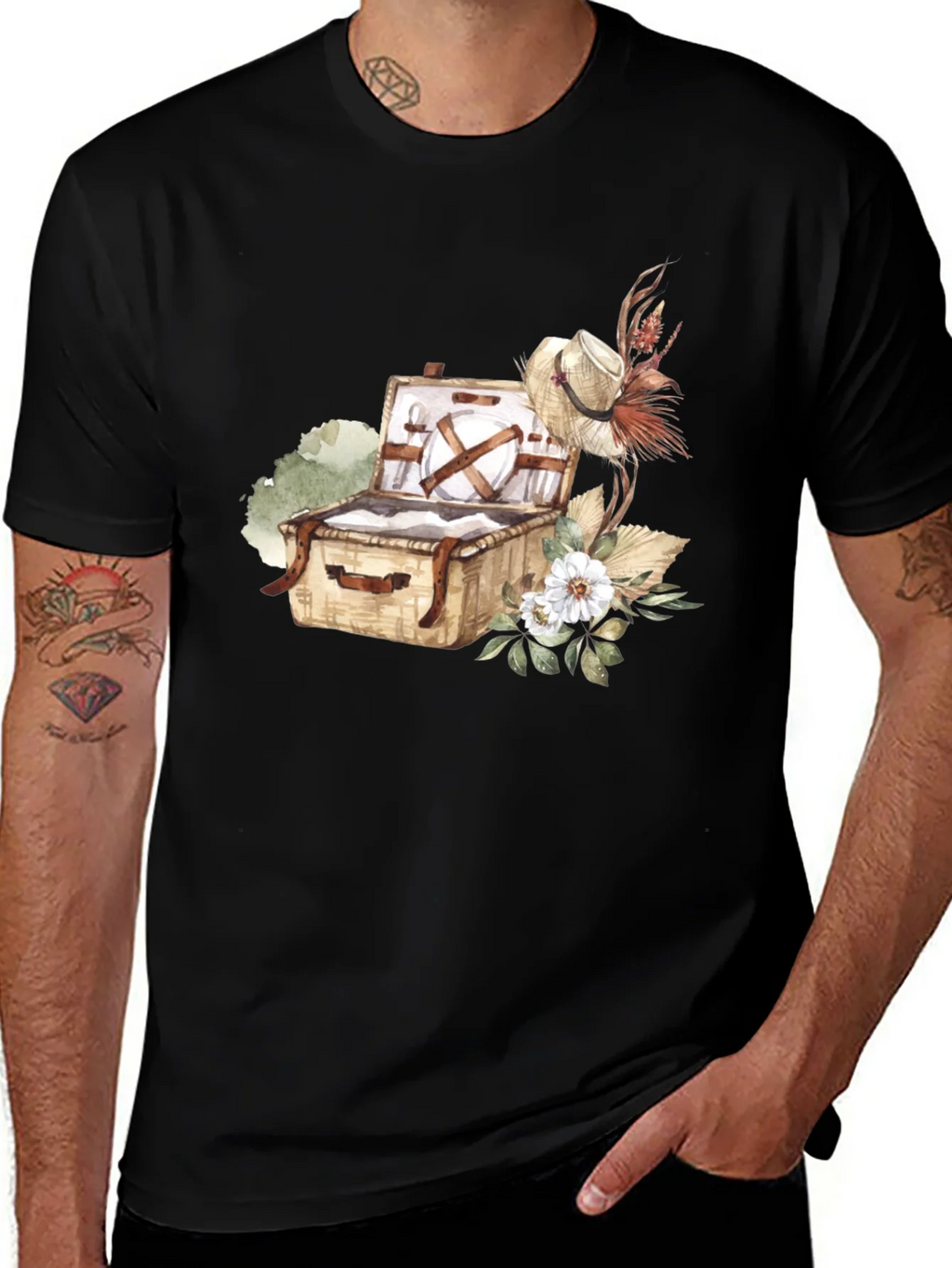 Picnic Basket Graphic Tee - Casual Black T-Shirt product image 1