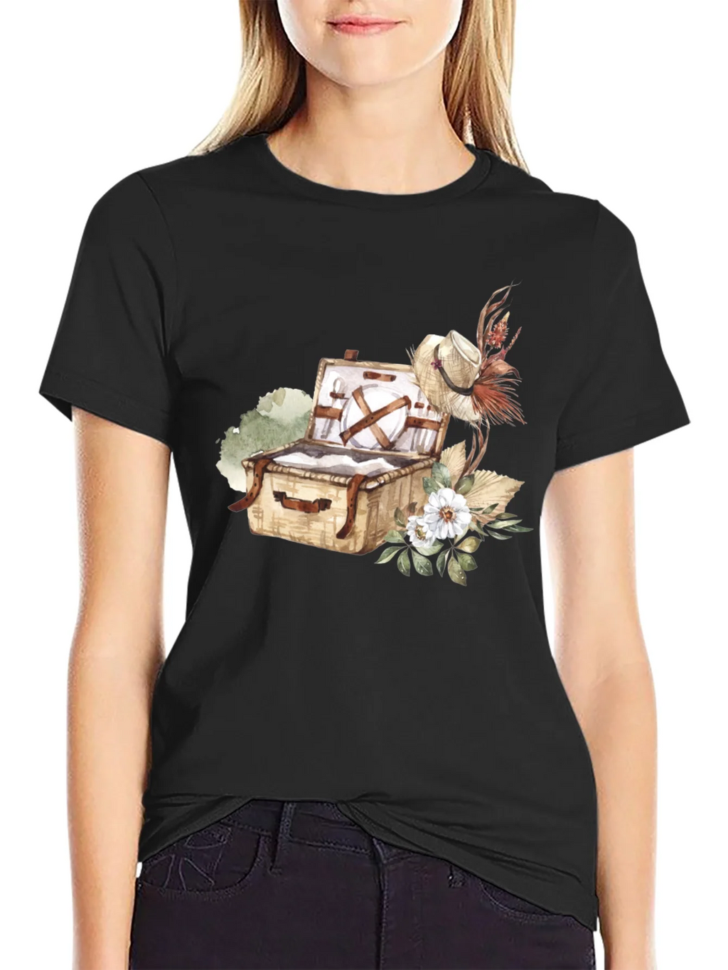 Picnic Basket Graphic Tee - Casual Black T-Shirt product image 2