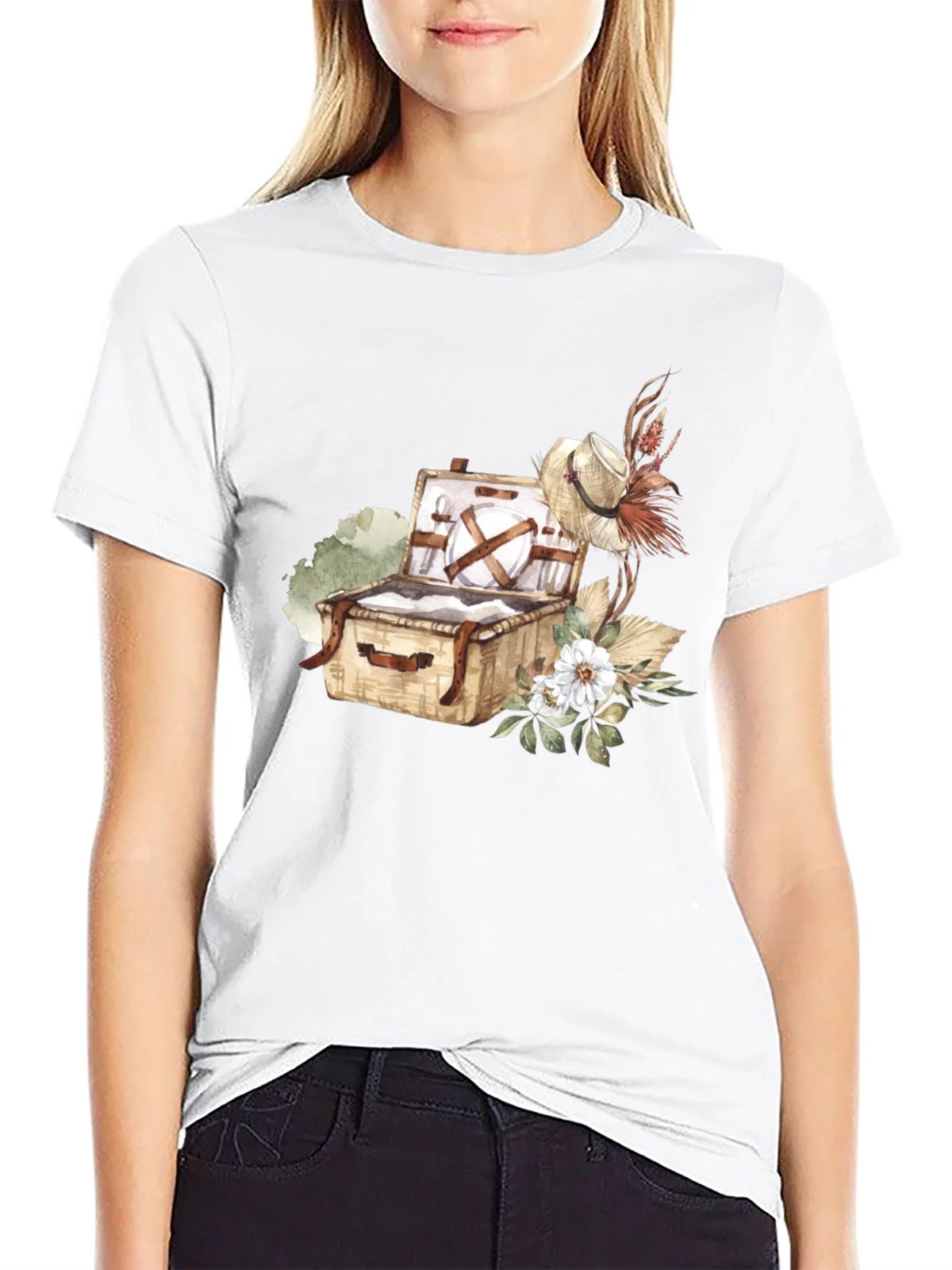 Picnic Basket Graphic Tee - Casual Black T-Shirt product image 8