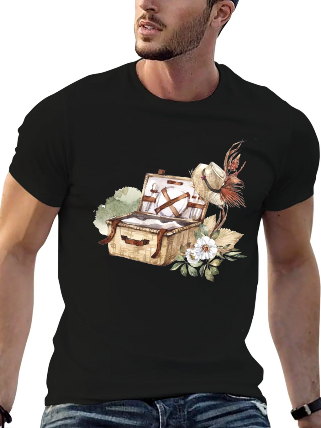Picnic Basket Graphic Tee - Casual Black T-Shirt product image 6