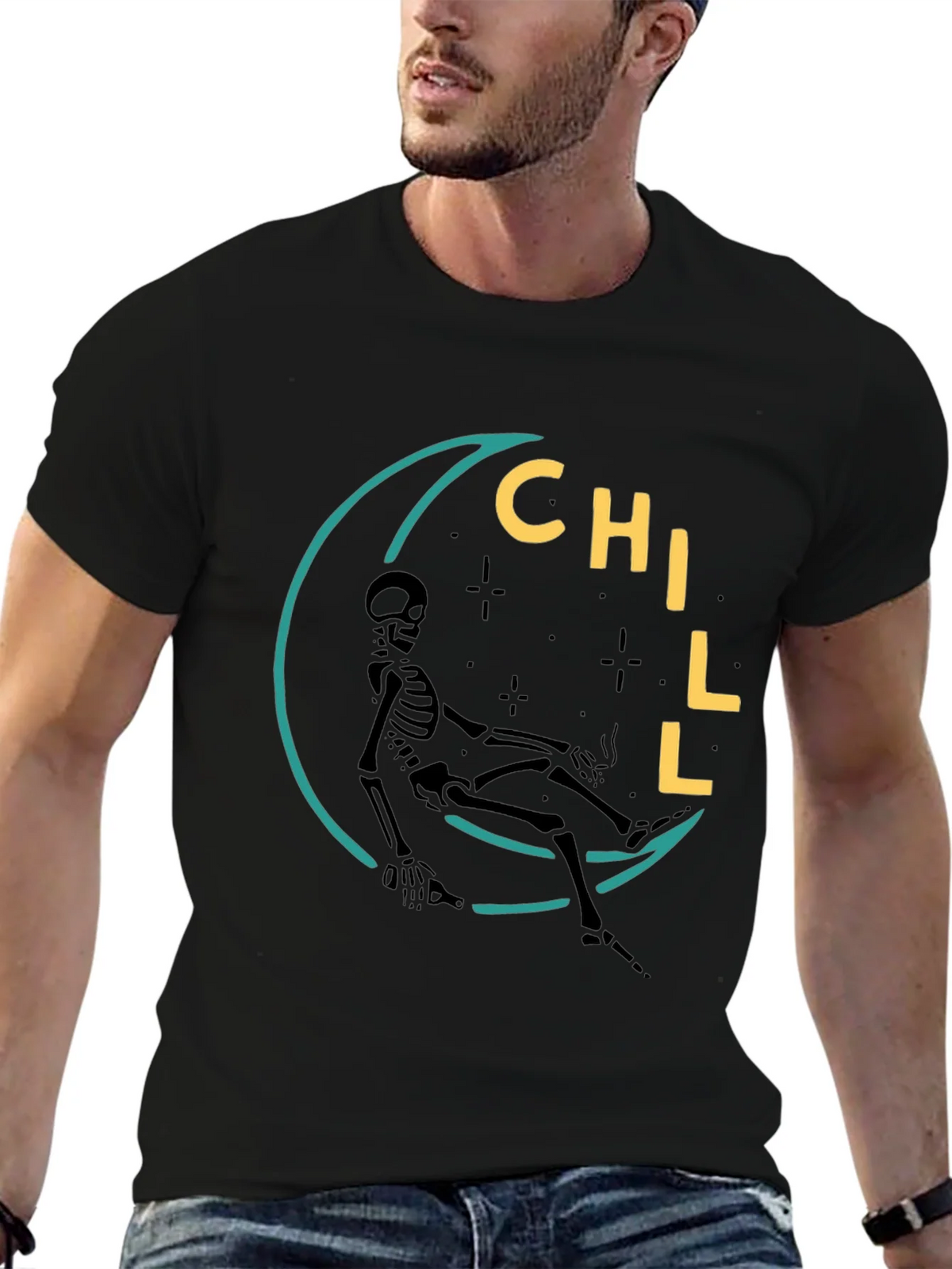 Chill Skeleton Moon Graphic Tee - Relaxed Fit product image 6