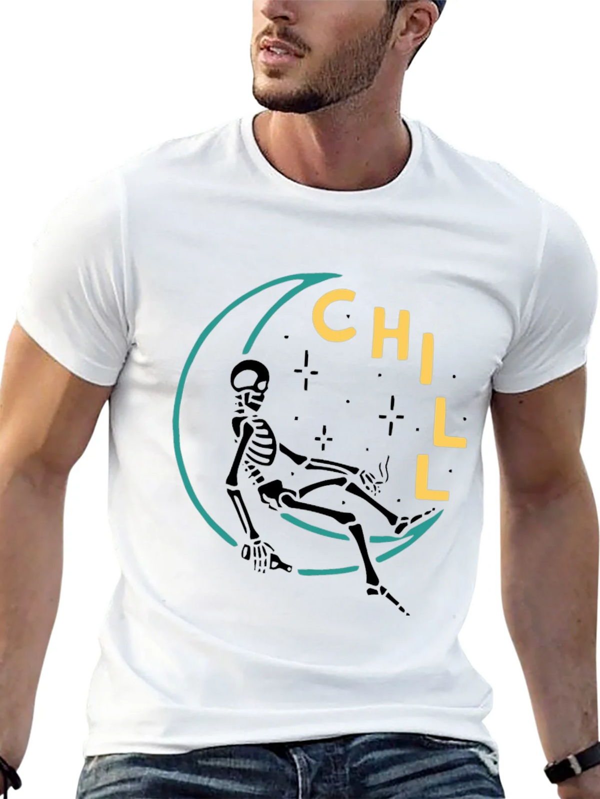 Chill Skeleton Moon Graphic Tee - Relaxed Fit product image 12
