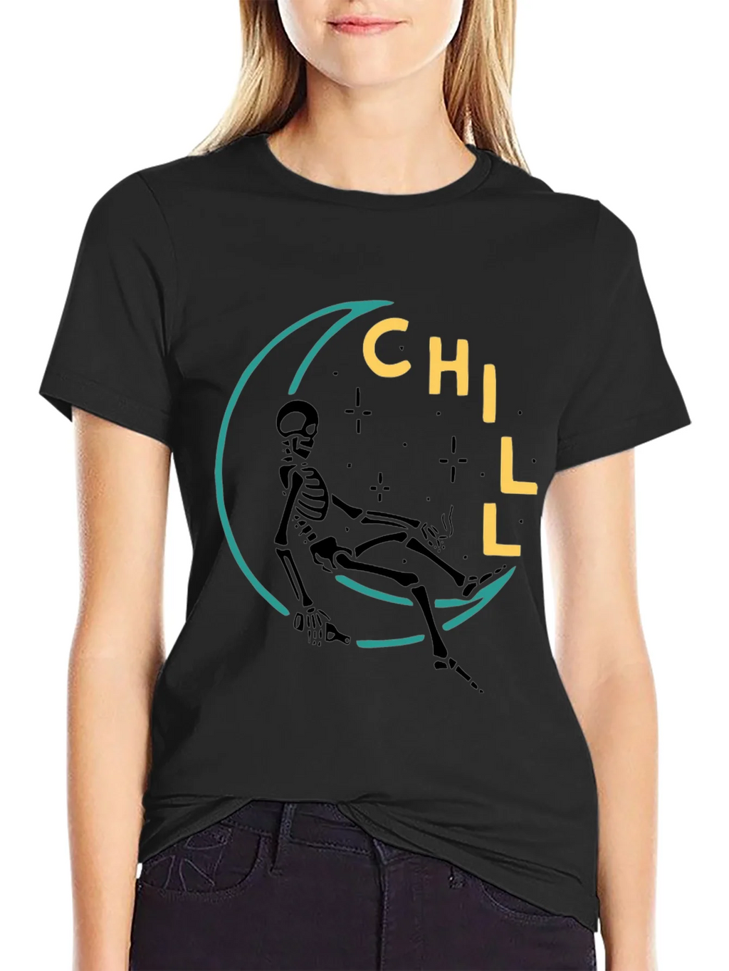Chill Skeleton Moon Graphic Tee - Relaxed Fit product image 2