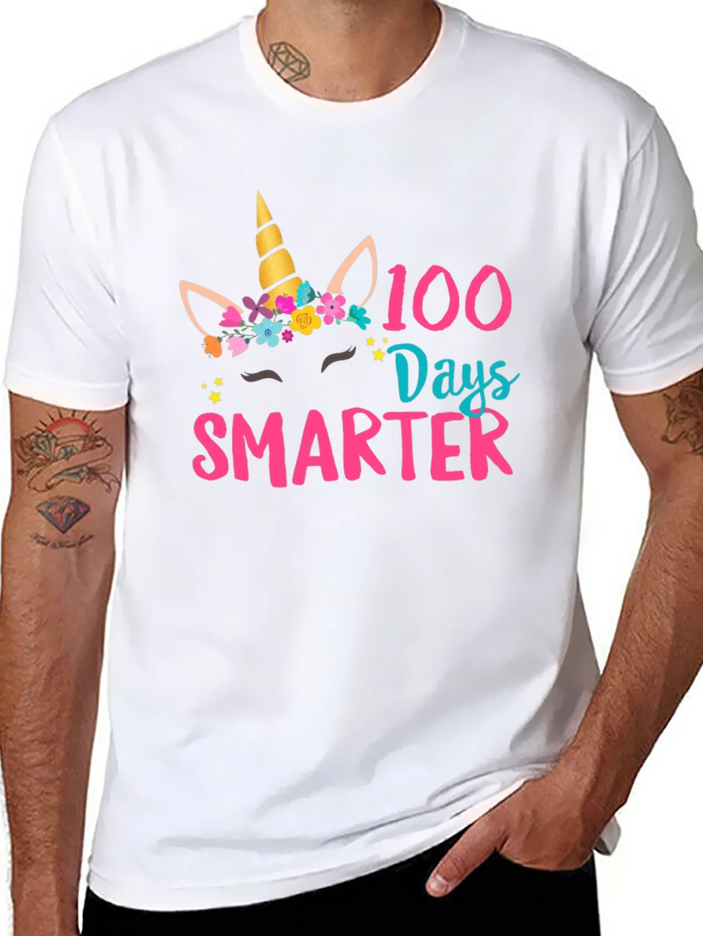 100 Days Smarter Unicorn Graphic T-Shirt product image 7