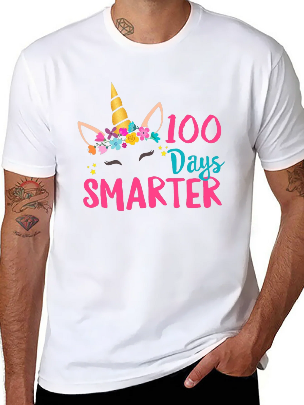 100 Days Smarter Unicorn Graphic T-Shirt product image 7