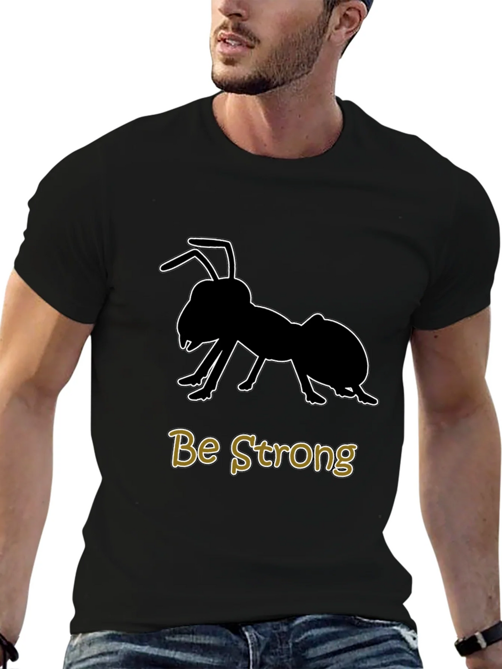 Be Strong Ant Graphic T-Shirt - Black Cotton Tee product image 6