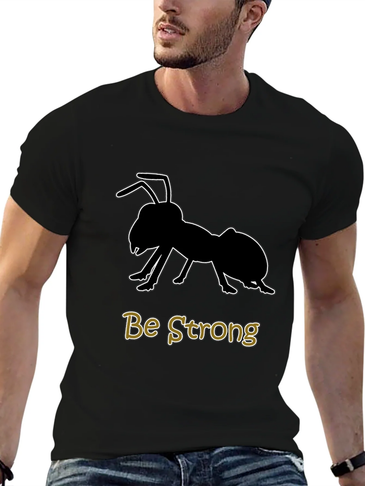 Be Strong Ant Graphic T-Shirt - Black Cotton Tee product image 6