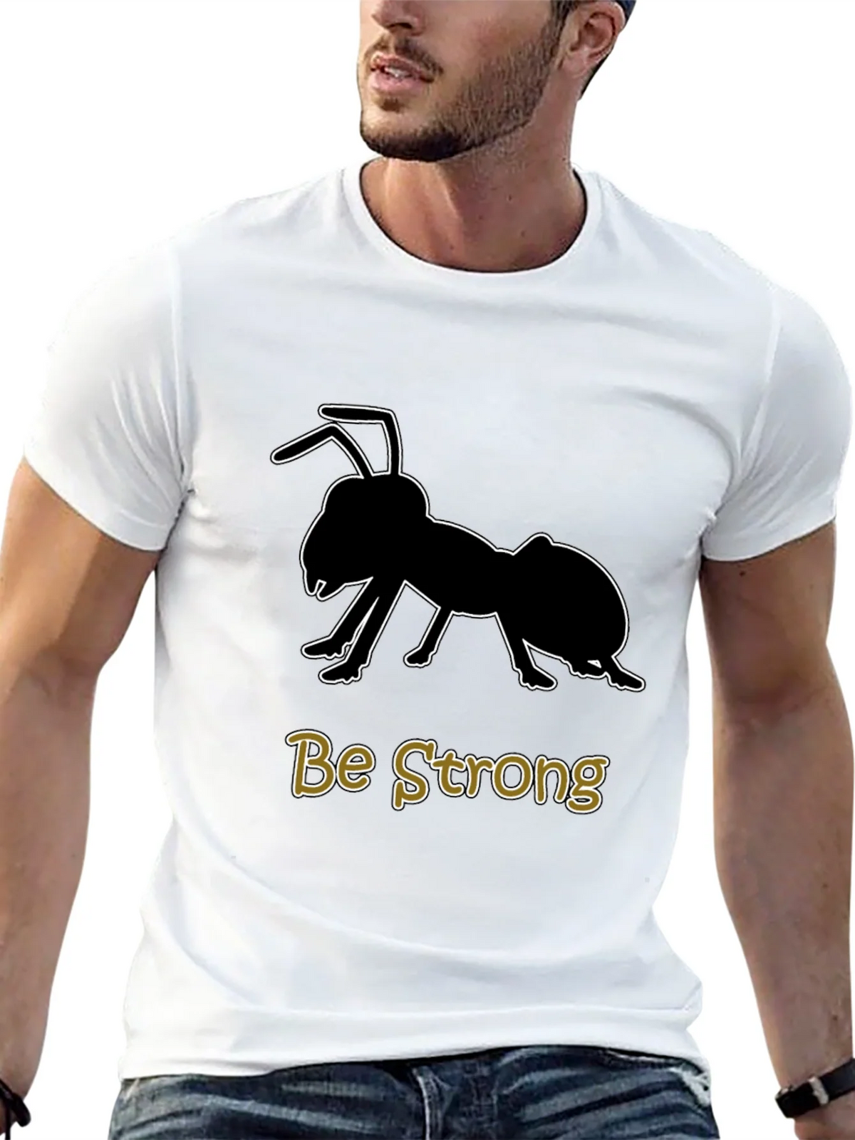 Be Strong Ant Graphic T-Shirt - Black Cotton Tee product image 12