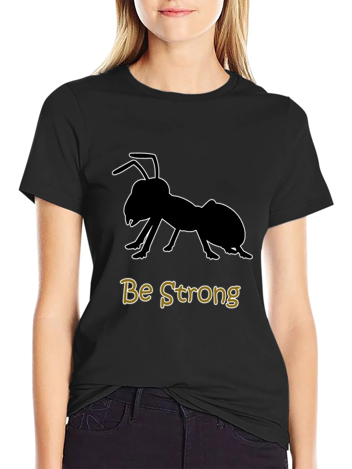 Be Strong Ant Graphic T-Shirt - Black Cotton Tee product image 2