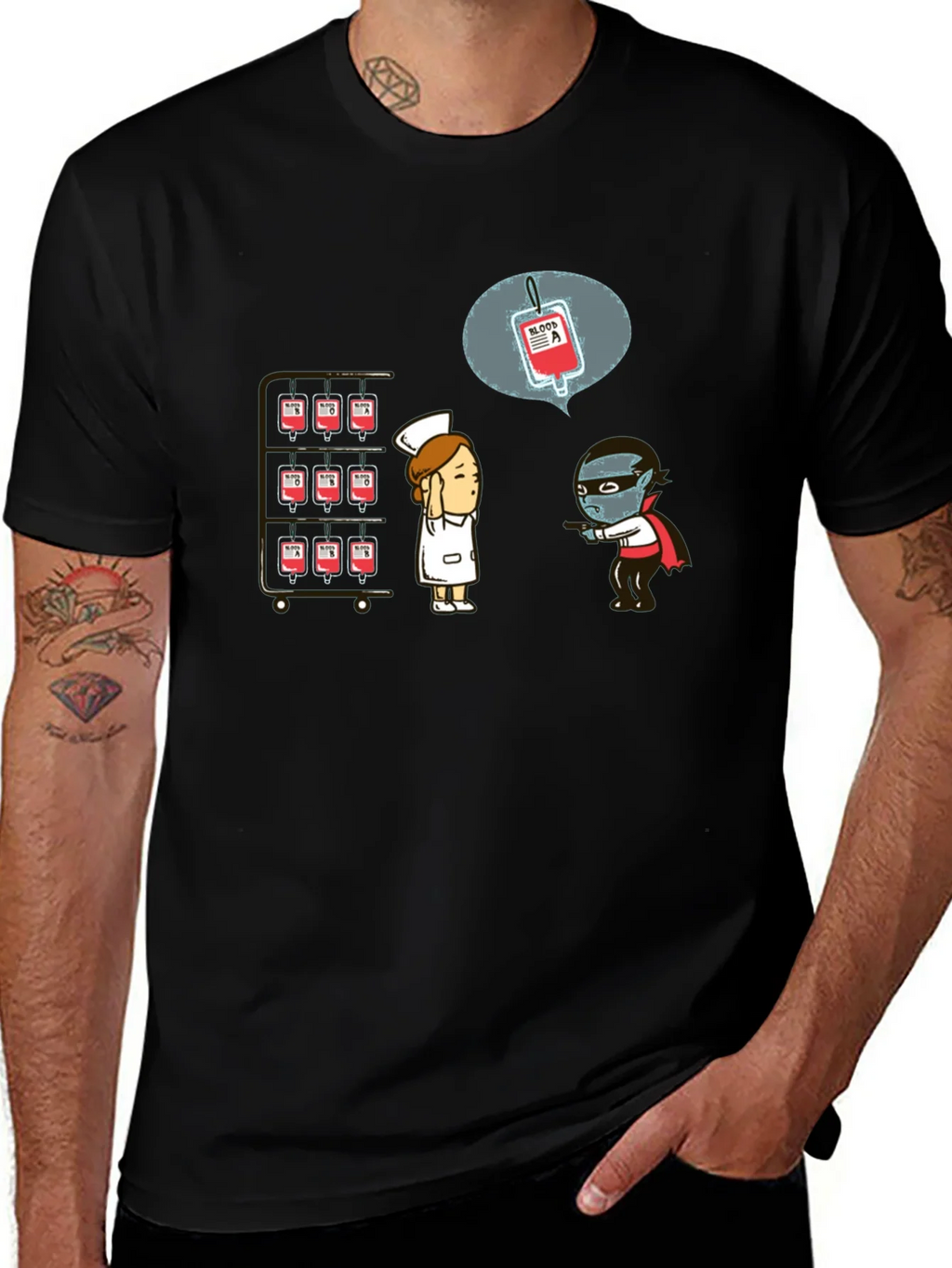 Blood Type Vampire Humor Black T-Shirt product image 1