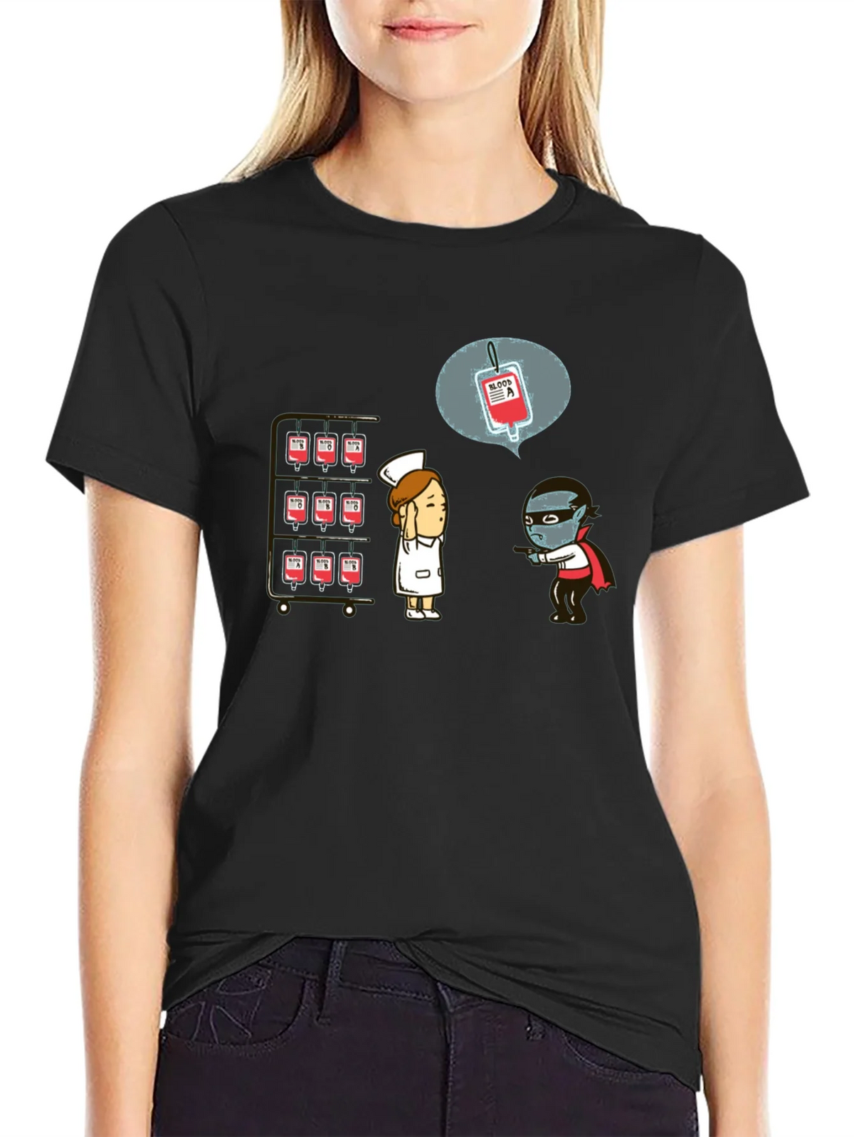 Blood Type Vampire Humor Black T-Shirt product image 2