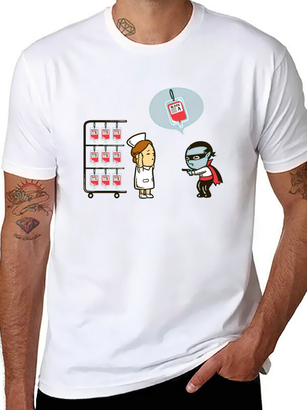 Blood Type Vampire Humor Black T-Shirt product image 7