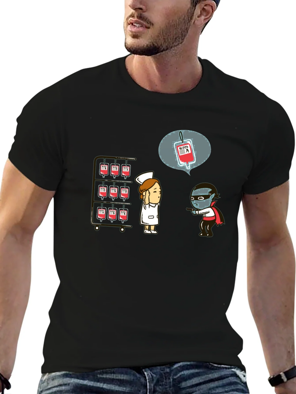 Blood Type Vampire Humor Black T-Shirt product image 6