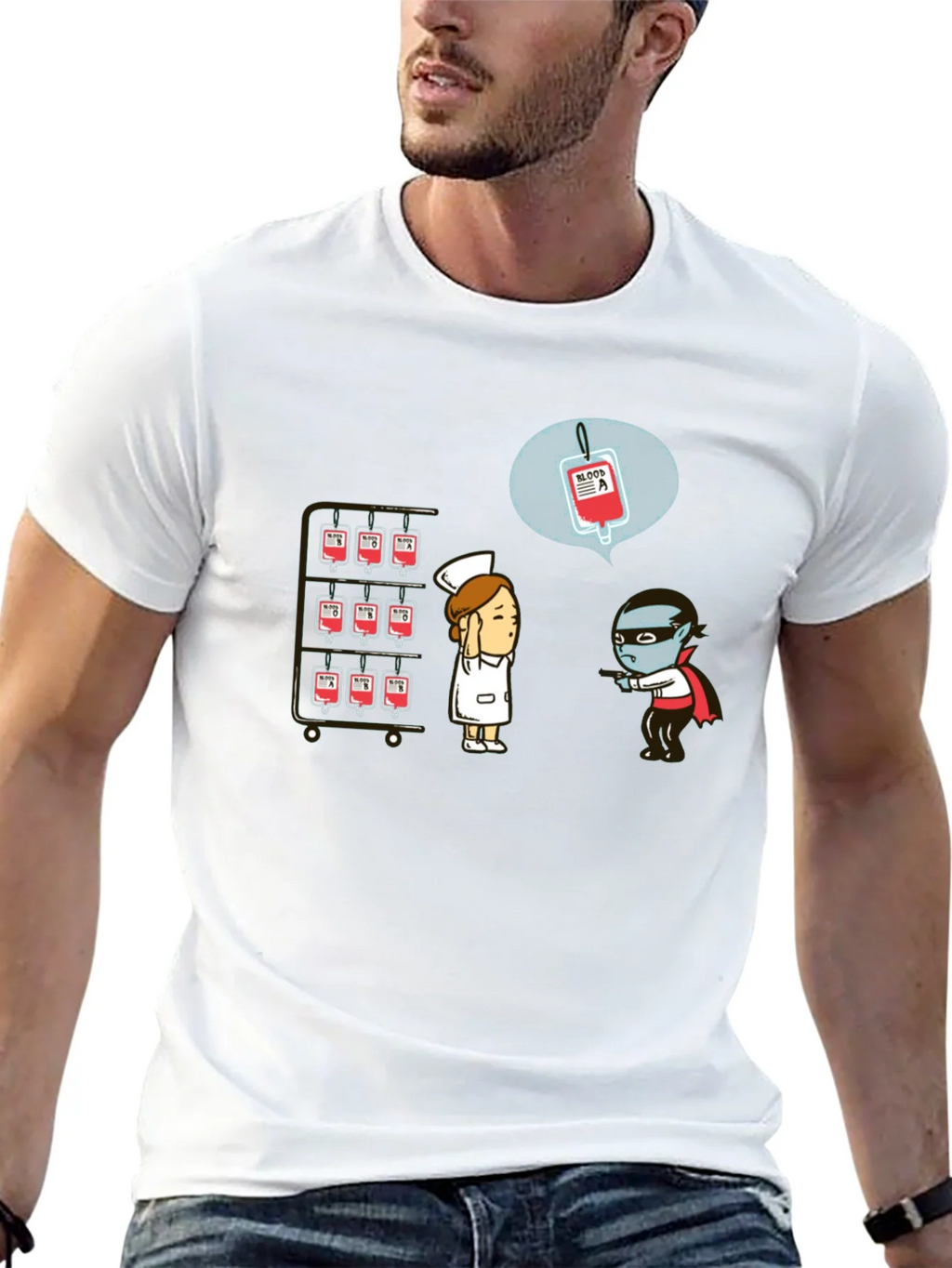 Blood Type Vampire Humor Black T-Shirt product image 12