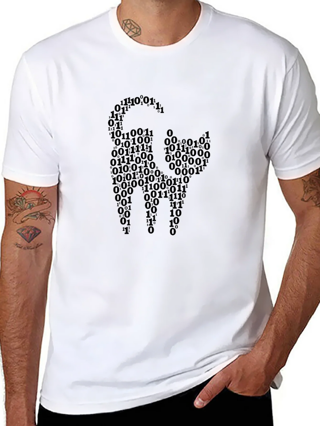 Binary Code Cat Graphic T-Shirt - Black product image 4