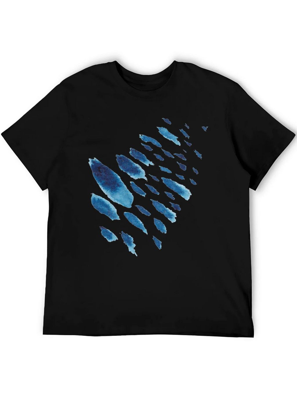 Mens Black T-Shirt with Blue Watercolor Design product image 5