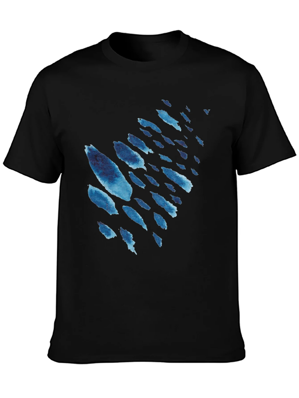 Mens Black T-Shirt with Blue Watercolor Design product image 3