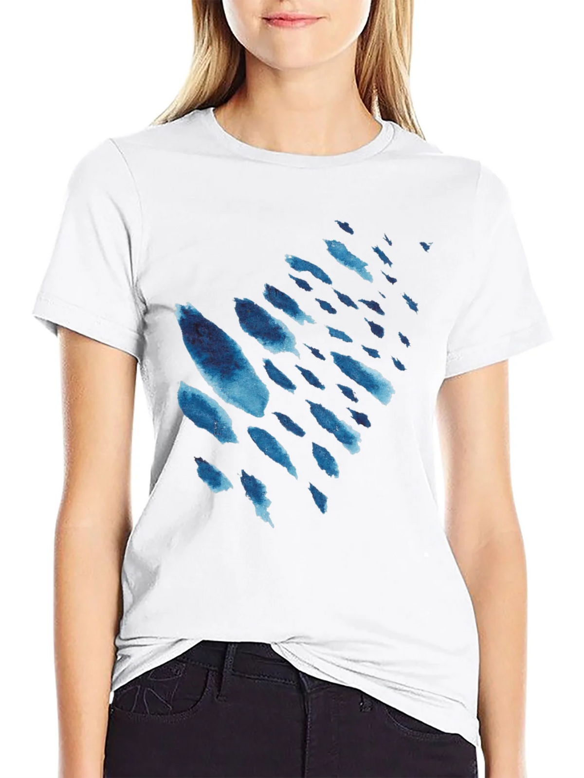 Mens Black T-Shirt with Blue Watercolor Design product image 8