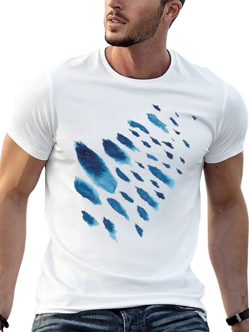 Mens Black T-Shirt with Blue Watercolor Design product image 12