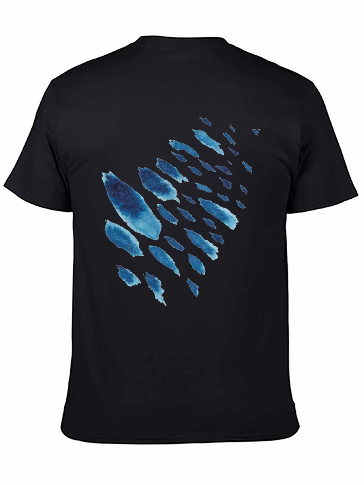 Mens Black T-Shirt with Blue Watercolor Design product image 4