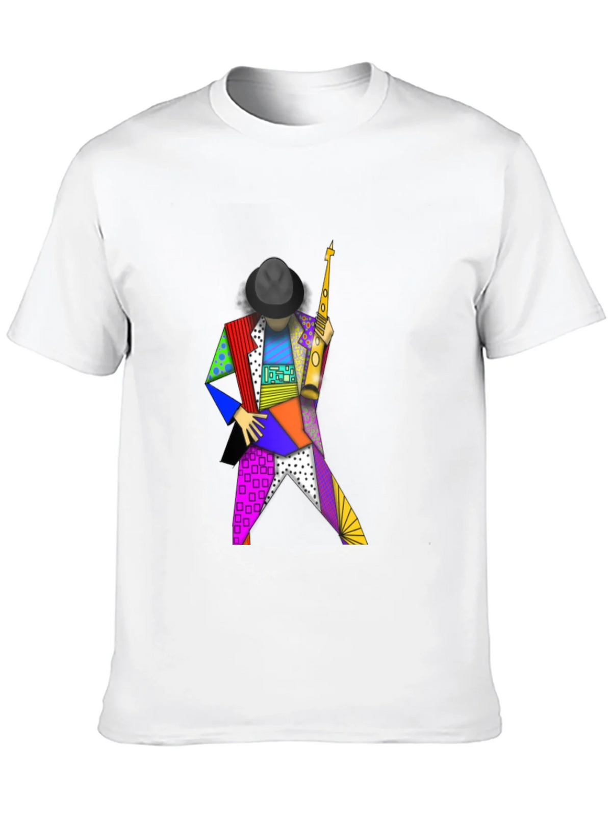 Geometric Sax Player Graphic Tee - Stylish Musicians Shirt product image 9