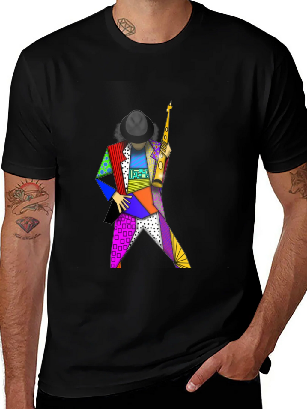 Geometric Sax Player Graphic Tee - Stylish Musicians Shirt product image 1