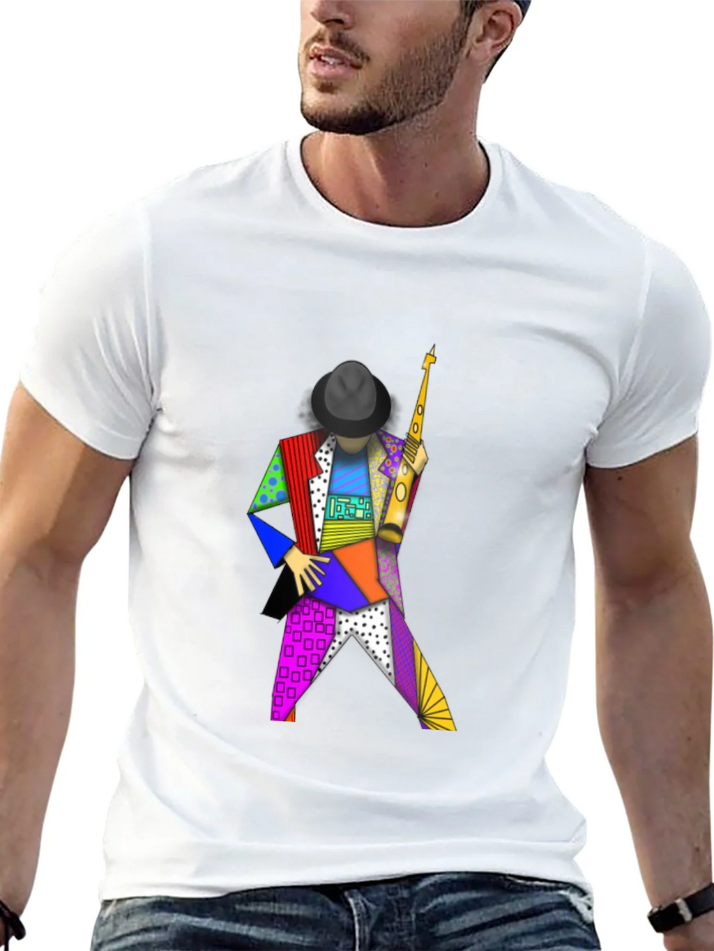 Geometric Sax Player Graphic Tee - Stylish Musicians Shirt product image 12